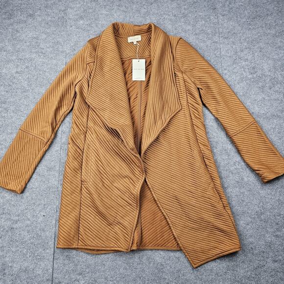 Skies Are Blue Cardigan Womens XS Camel Brown Drape Front Open Waterfall Ribbed - Picture 2 of 7
